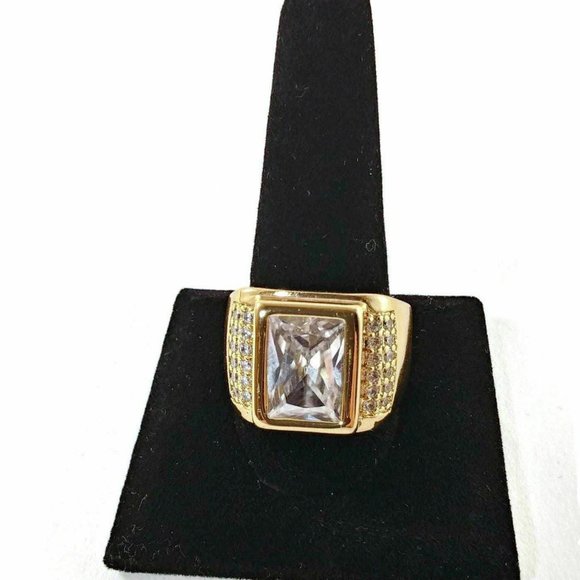 Men Ring Gold Color W/Simulated Diamond Stone 12.5 - Picture 1 of 6